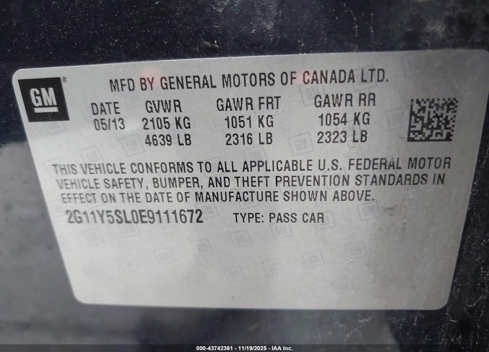 2014 CHEVROLET IMPALA 1LS VIN: 2G11Y5SL0E9111672