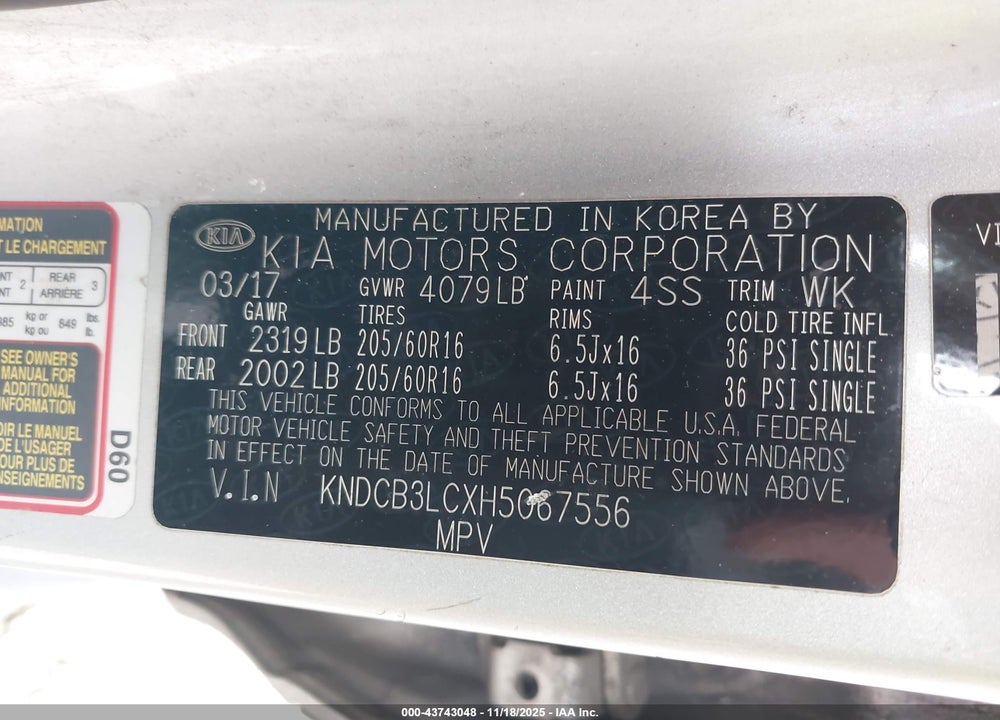 2017 KIA NIRO FE VIN: KNDCB3LCXH5067556