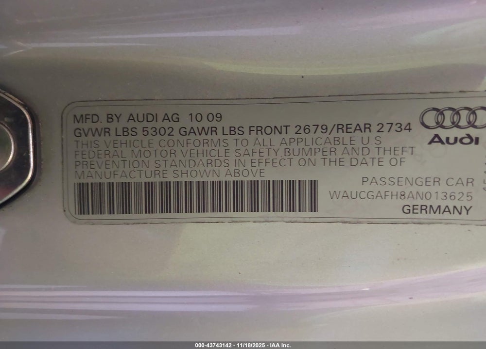 2010 AUDI S5 3.0 PREMIUM PLUS VIN: WAUCGAFH8AN013625