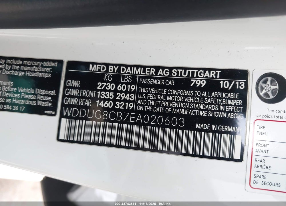 2014 MERCEDES-BENZ S 550 VIN: WDDUG8CB7EA020603