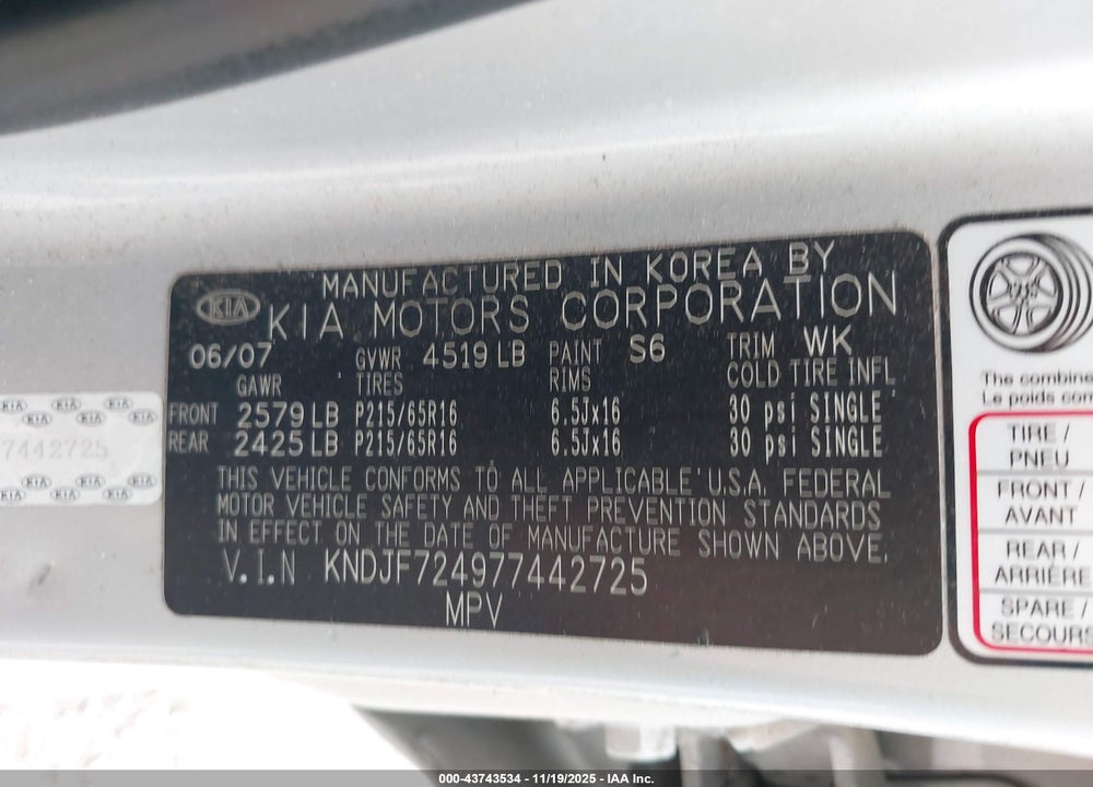2007 KIA SPORTAGE LX VIN: KNDJF724977442725