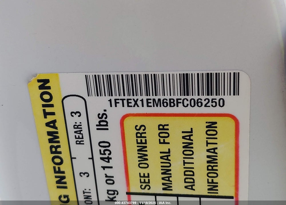 2011 FORD F-150 VIN: 1FTEX1EM6BFC06250