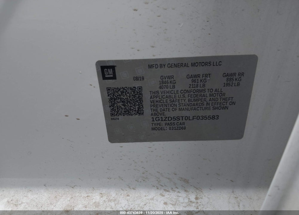 2020 CHEVROLET MALIBU FWD LT VIN: 1G1ZD5ST0LF035583