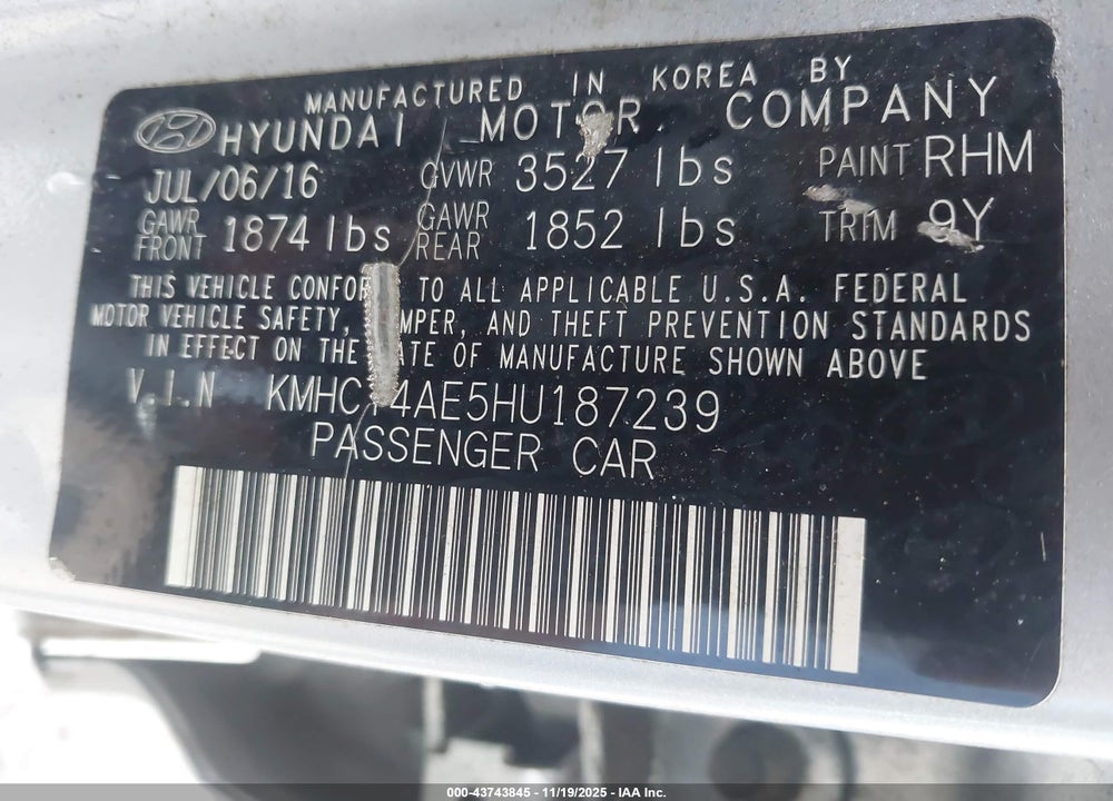 2017 HYUNDAI ACCENT SE VIN: KMHCT4AE5HU187239