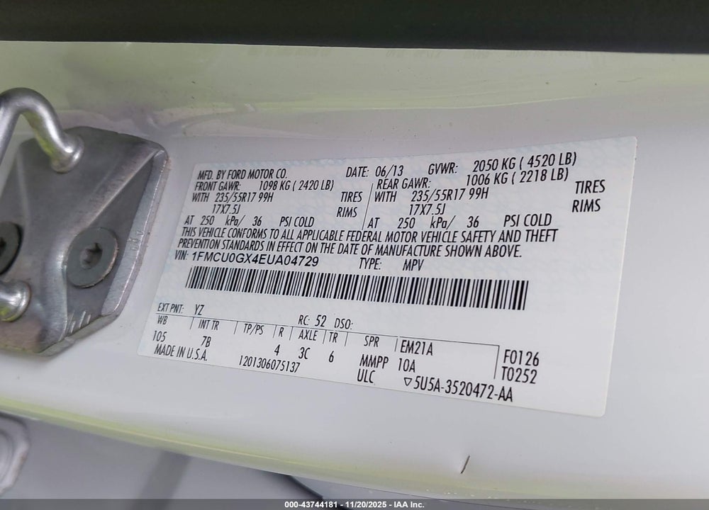 2014 FORD ESCAPE SE VIN: 1FMCU0GX4EUA04729