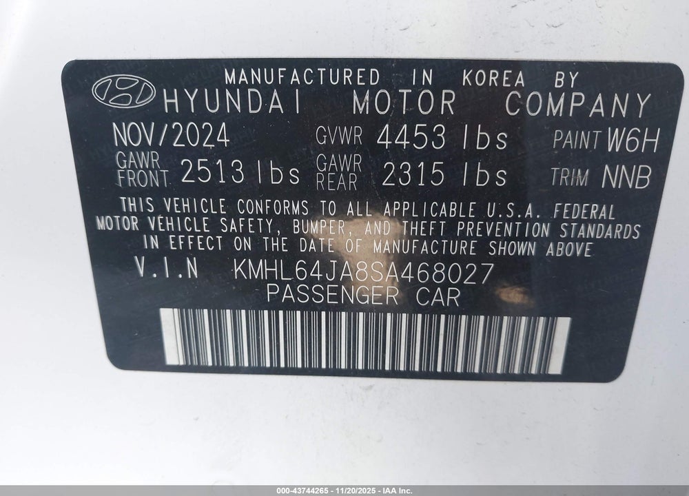 2025 HYUNDAI SONATA SEL VIN: KMHL64JA8SA468027