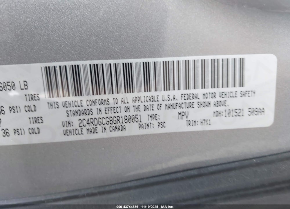 2016 DODGE GRAND CARAVAN SXT VIN: 2C4RDGCG8GR180051
