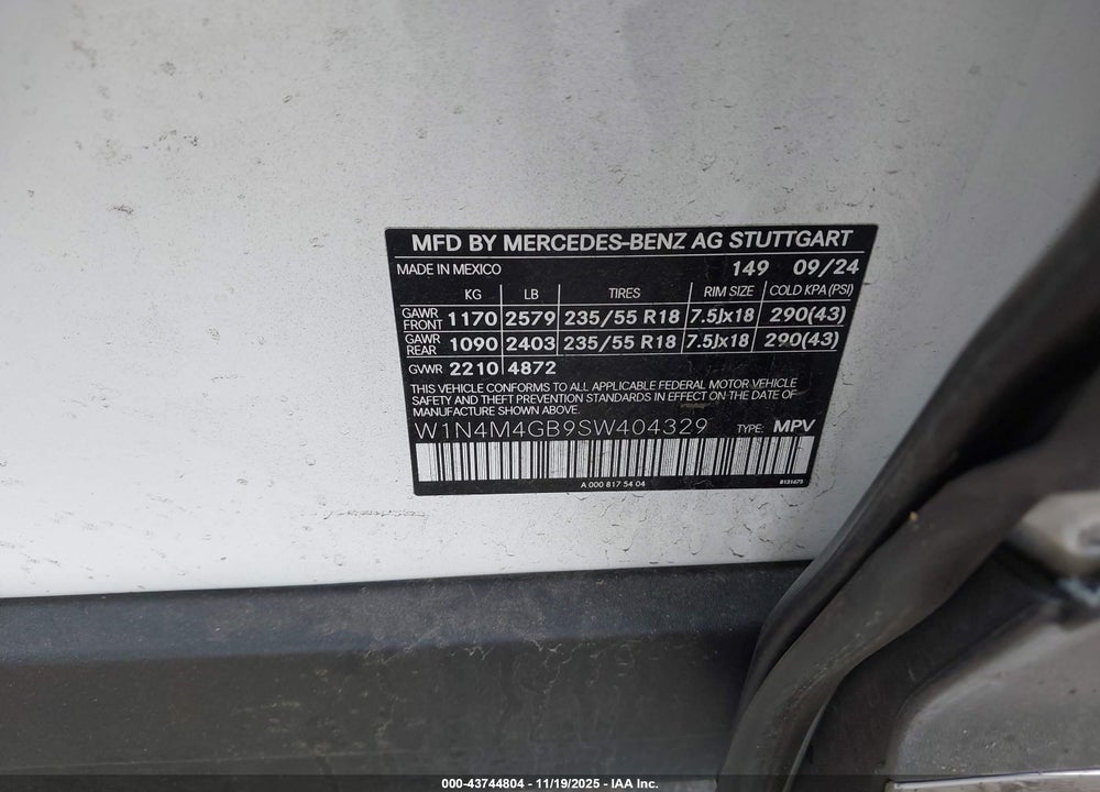 2025 MERCEDES-BENZ GLB 250 VIN: W1N4M4GB9SW404329