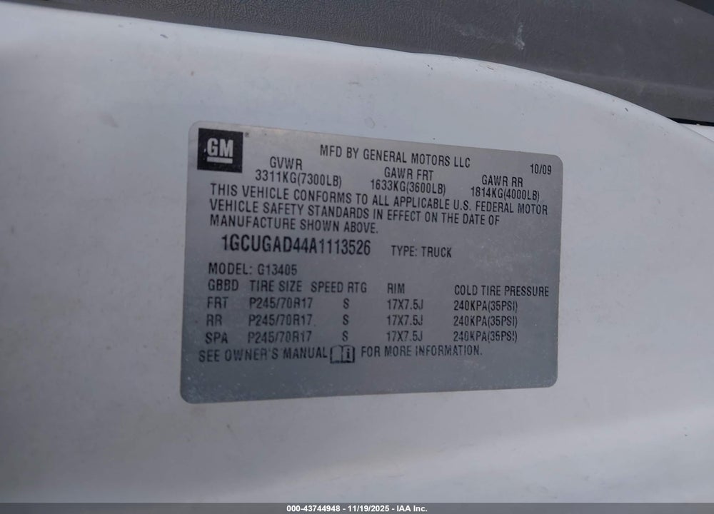 2010 CHEVROLET EXPRESS 1500 WORK VAN VIN: 1GCUGAD44A1113526