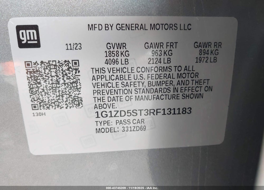 2024 CHEVROLET MALIBU FWD 1LT VIN: 1G1ZD5ST3RF131183