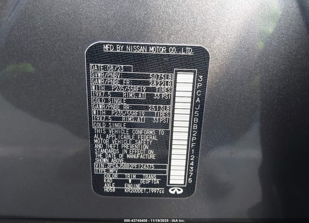 2023 INFINITI QX50 LUXE AWD VIN: 3PCAJ5BB2PF124375