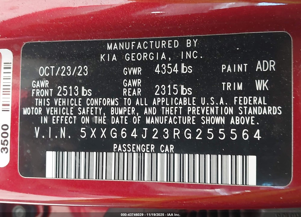 2024 KIA K5 GT LINE VIN: 5XXG64J23RG255564