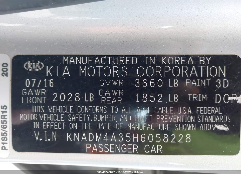 2017 KIA RIO LX VIN: KNADM4A35H6058228