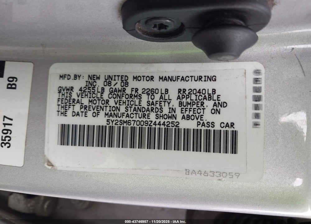 2009 PONTIAC VIBE VIN: 5Y2SM67009Z444252