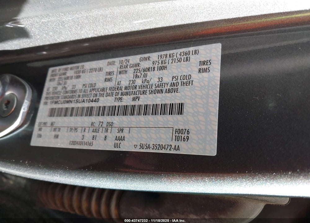 2025 FORD ESCAPE ST LINE VIN: 1FMCU0MN1SUA10440