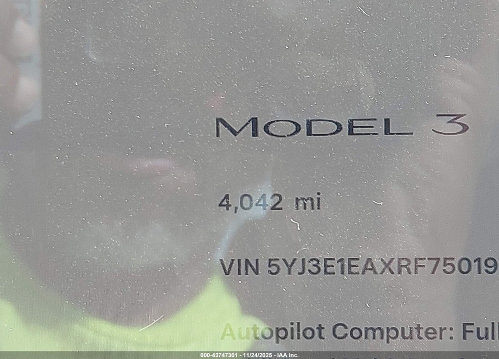 2024 TESLA MODEL 3 LONG RANGE DUAL MOTOR ALL-WHEEL DRIVE/REAR-WHEEL DRIVE VIN: 5YJ3E1EAXRF750199