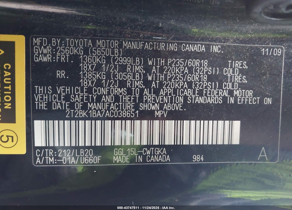 2010 LEXUS RX 350 VIN: 2T2BK1BA7AC038651