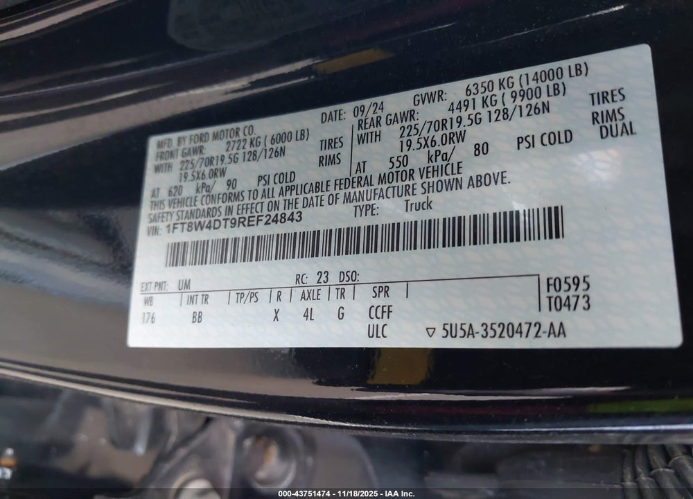 2024 FORD F-450 PLATINUM VIN: 1FT8W4DT9REF24843