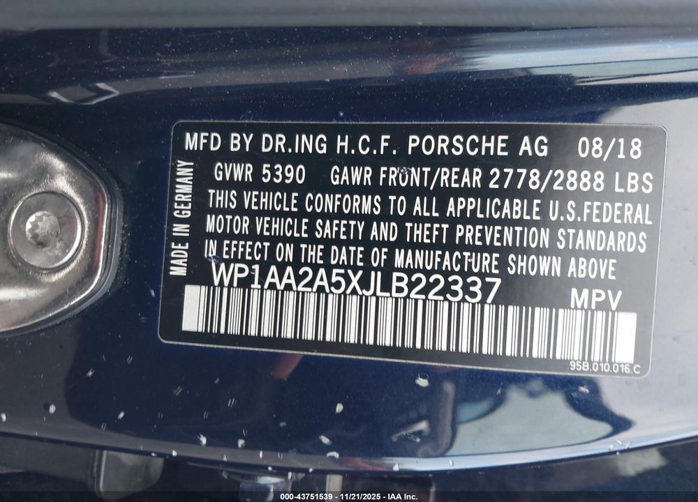 2018 PORSCHE MACAN SPORT EDITION VIN: WP1AA2A5XJLB22337