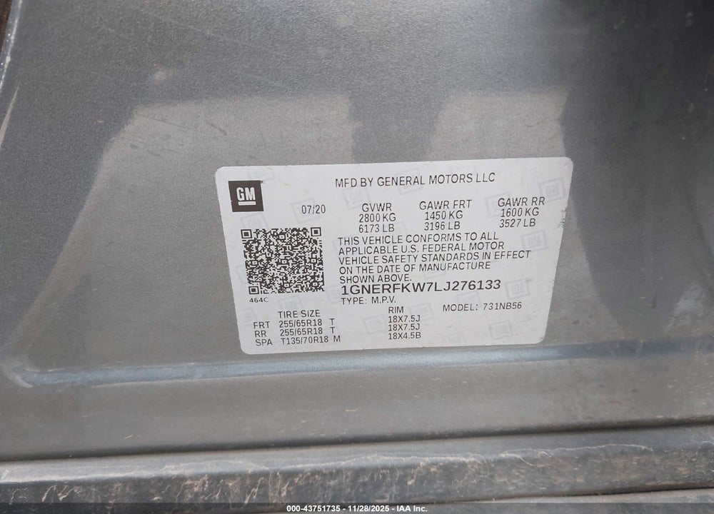 2020 CHEVROLET TRAVERSE FWD LS VIN: 1GNERFKW7LJ276133