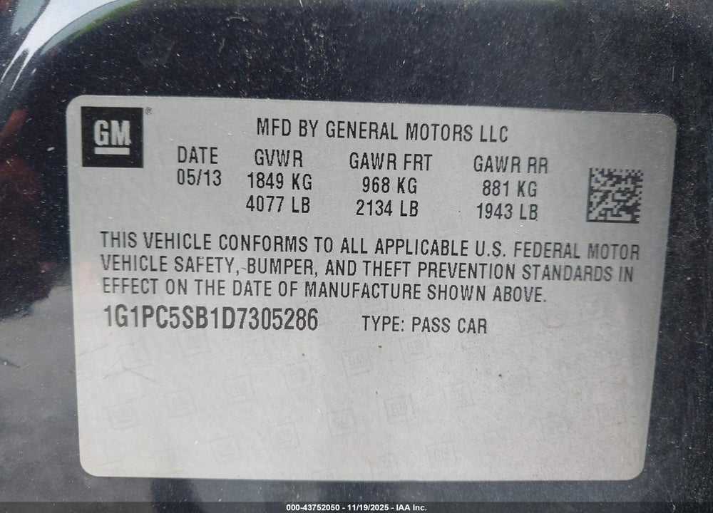 2013 CHEVROLET CRUZE 1LT AUTO VIN: 1G1PC5SB1D7305286