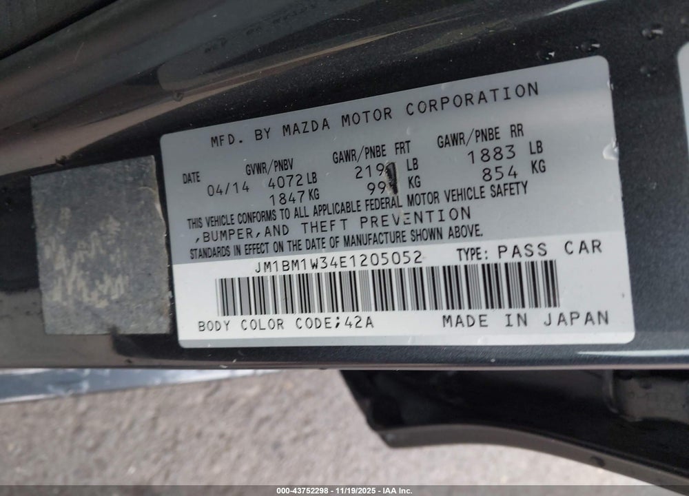 2014 MAZDA 3 S GRAND TOURING VIN: JM1BM1W34E1205052