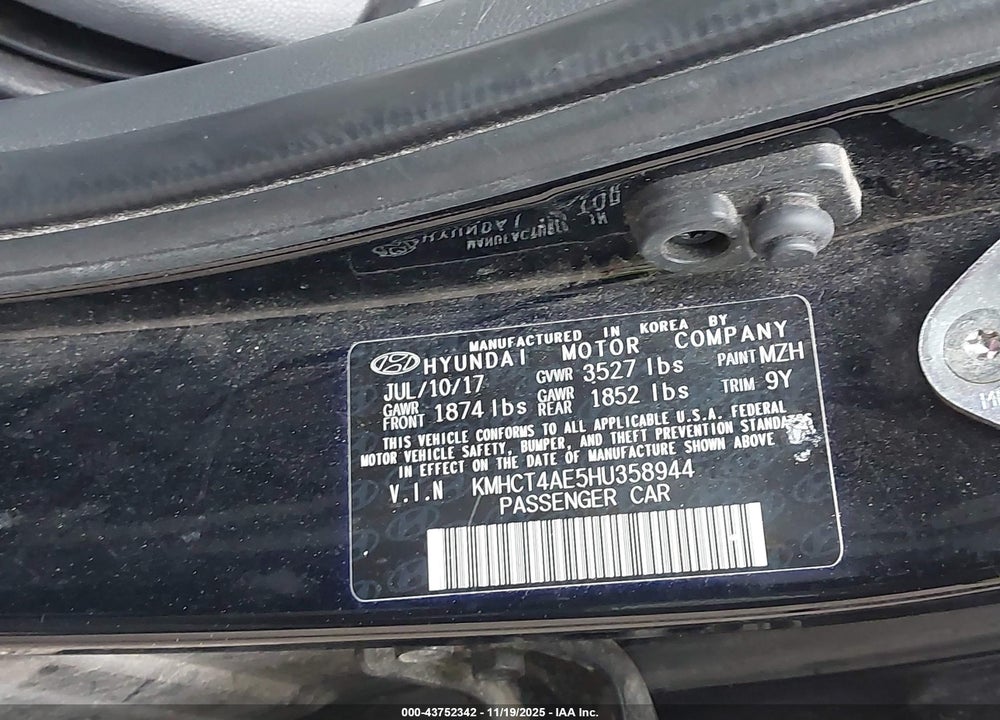 2017 HYUNDAI ACCENT VALUE EDITION VIN: KMHCT4AE5HU358944