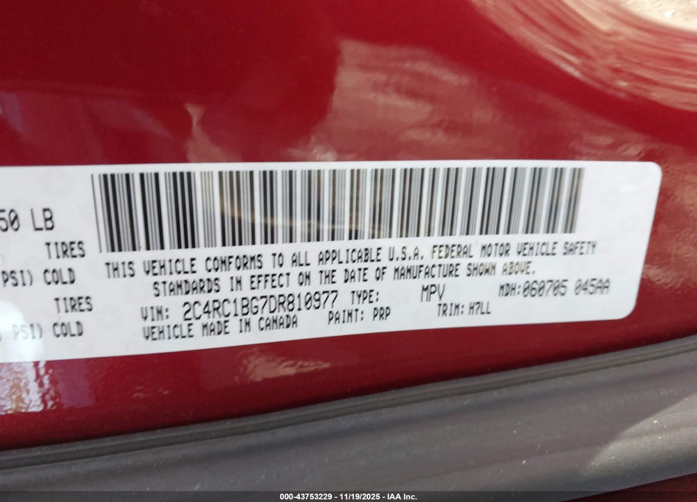 2013 CHRYSLER TOWN & COUNTRY TOURING VIN: 2C4RC1BG7DR810977