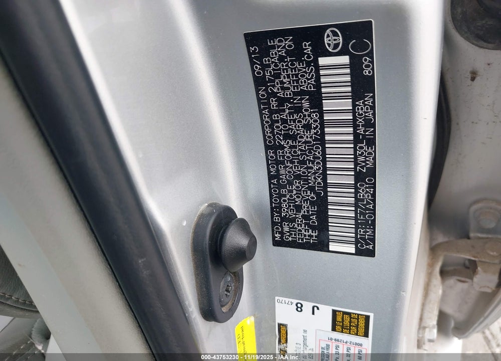2013 TOYOTA PRIUS FOUR VIN: JTDKN3DU6D1733081