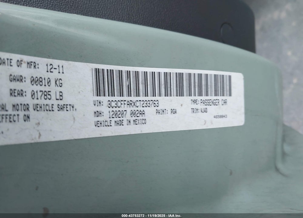 2012 FIAT 500 POP VIN: 3C3CFFARXCT233763
