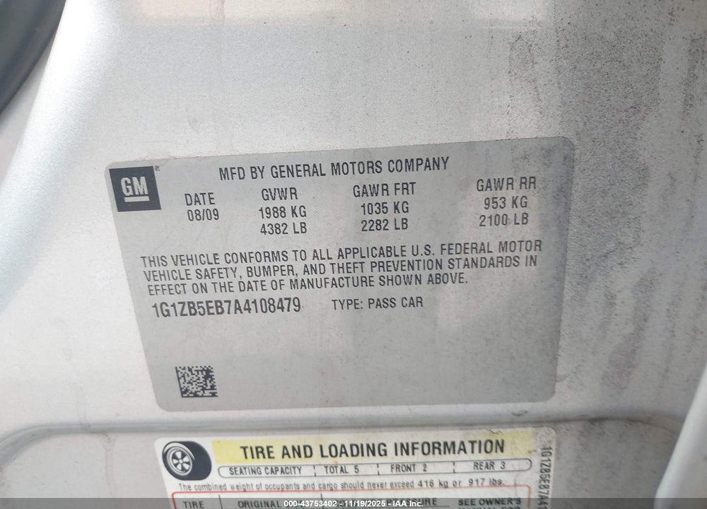 2010 CHEVROLET MALIBU LS VIN: 1G1ZB5EB7A4108479