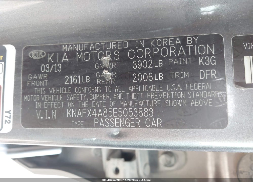 2014 KIA FORTE EX VIN: KNAFX4A85E5053883
