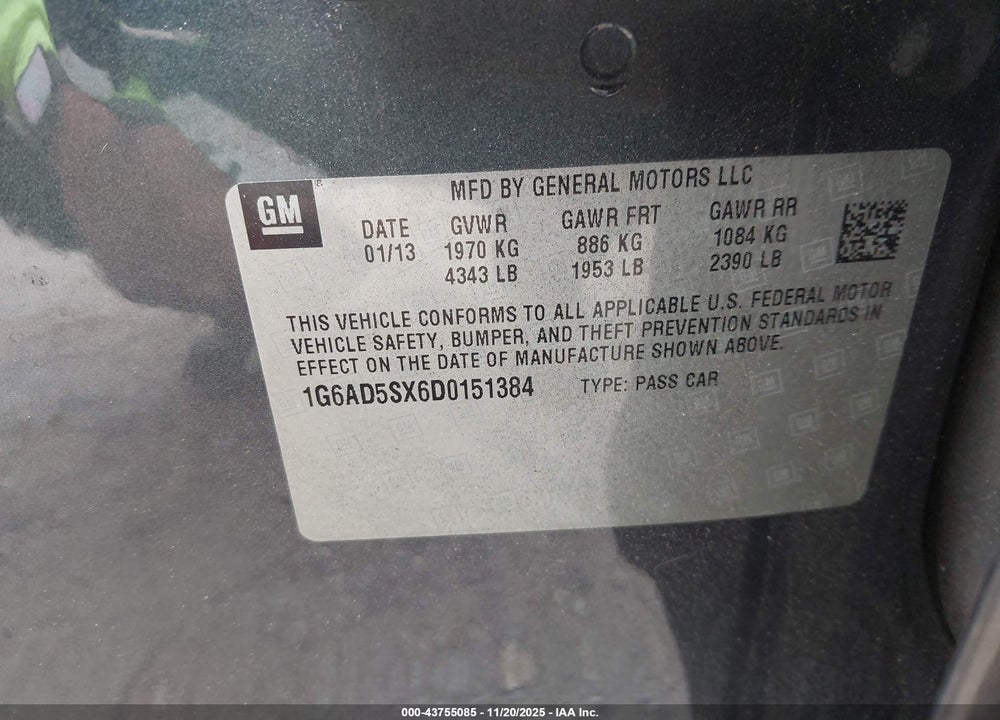 2013 CADILLAC ATS PERFORMANCE VIN: 1G6AD5SX6D0151384