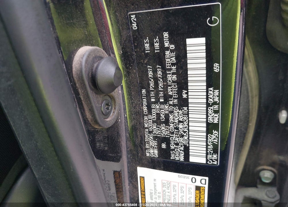 2024 TOYOTA 4RUNNER SR5 VIN: JTEMU5JR3R6281104