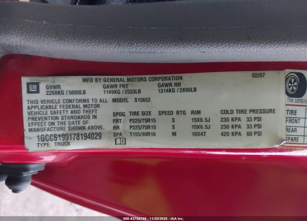 2007 CHEVROLET COLORADO LS VIN: 1GCCS199178194029