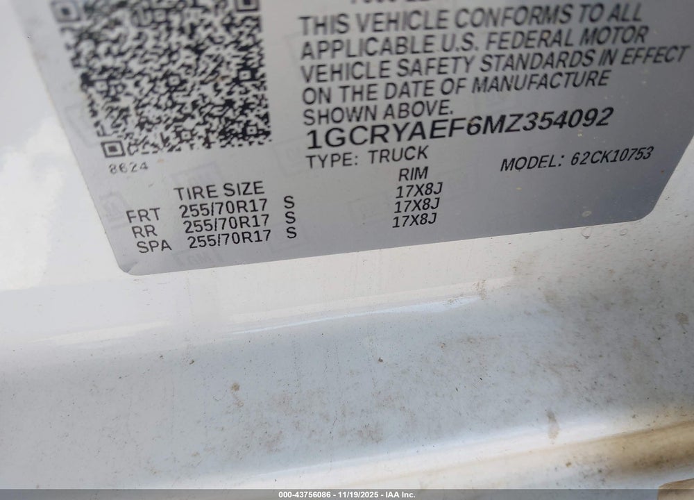 2021 CHEVROLET SILVERADO 1500 4WD STANDARD BED WT VIN: 1GCRYAEF6MZ354092