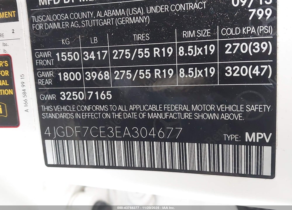 2014 MERCEDES-BENZ GL 450 4MATIC VIN: 4JGDF7CE3EA304677