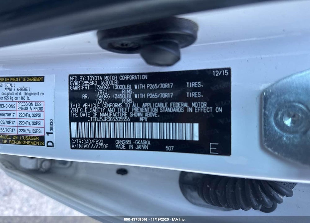 2016 TOYOTA 4RUNNER SR5 VIN: JTEBU5JR3G5305556