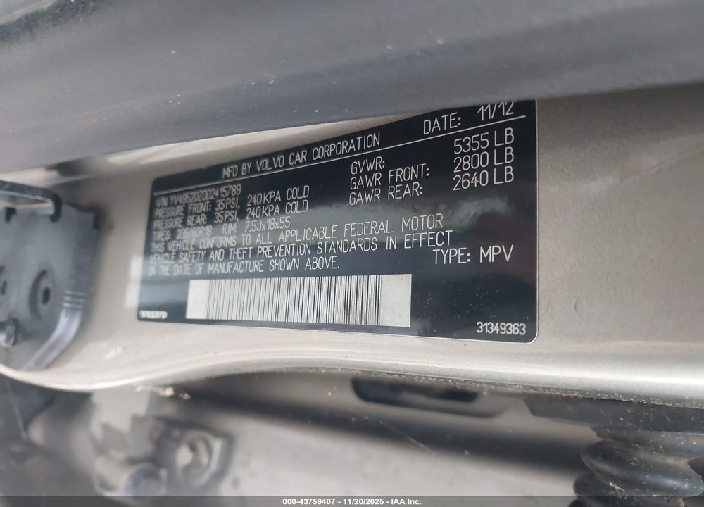 2013 VOLVO XC60 3.2 PLATINUM VIN: YV4952DZ0D2415789