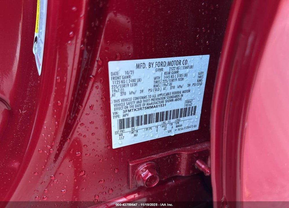 2021 FORD MUSTANG MA VIN: 3FMTK3R75MMA61531