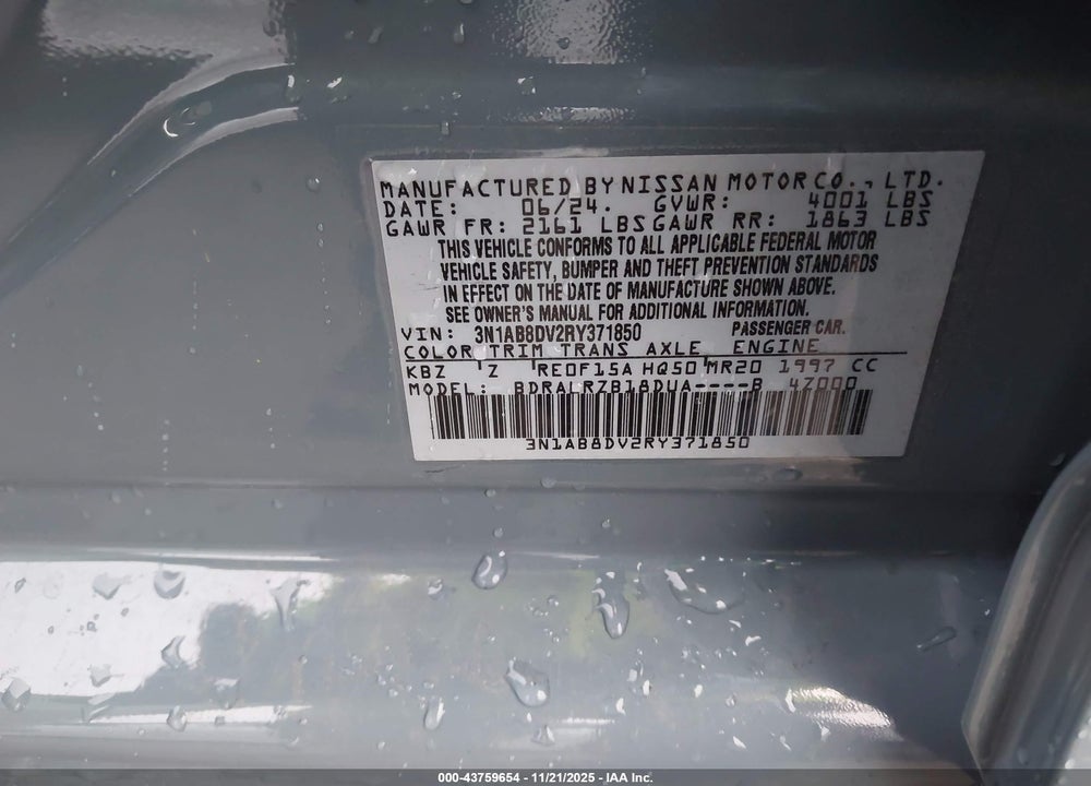 2024 NISSAN SENTRA SR XTRONIC CVT VIN: 3N1AB8DV2RY371850