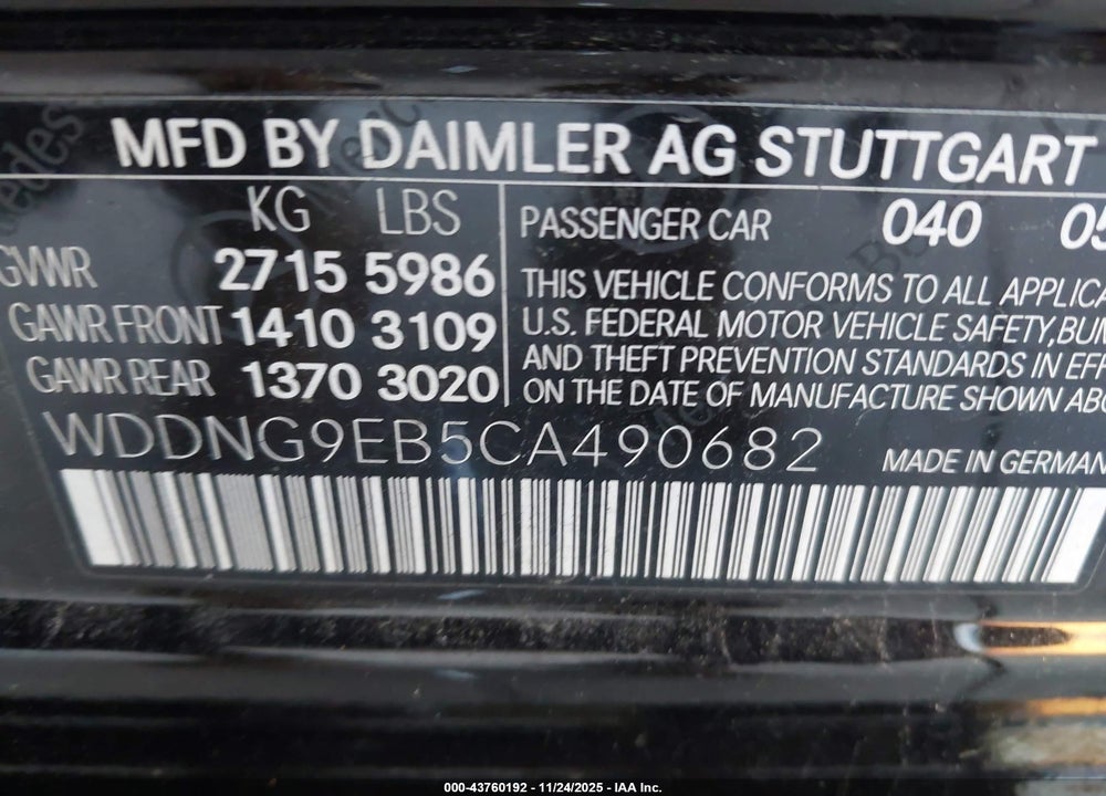 2012 MERCEDES-BENZ S 550 4MATIC VIN: WDDNG9EB5CA490682