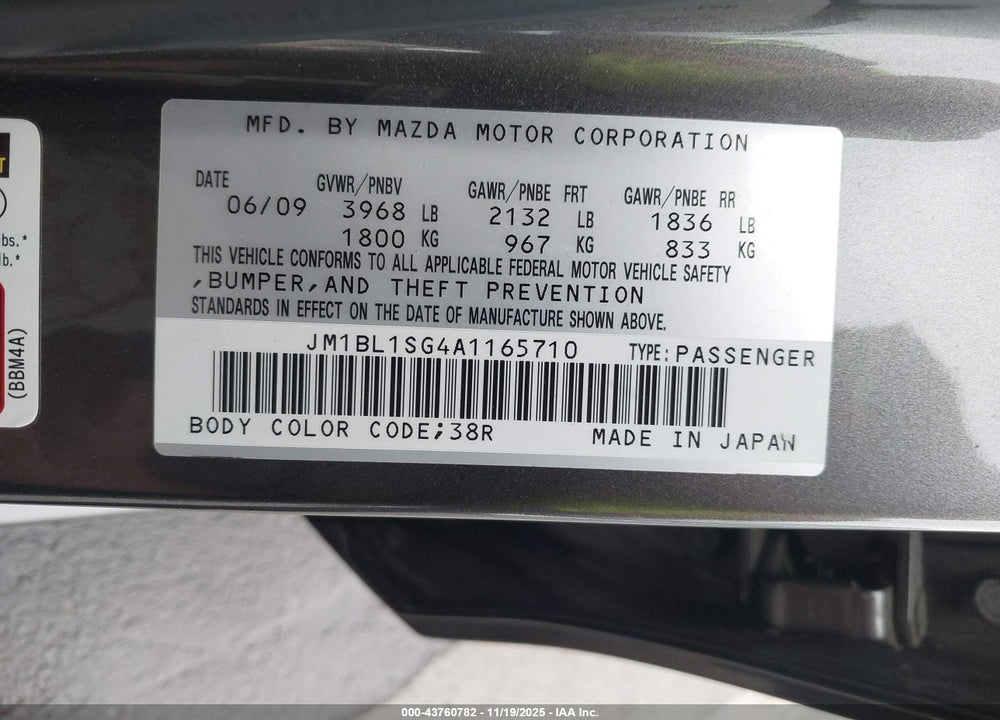 2010 MAZDA 3 I TOURING VIN: JM1BL1SG4A1165710