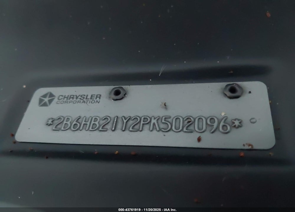 1993 DODGE RAM VAN B250 VIN: 2B6HB21Y2PK502096