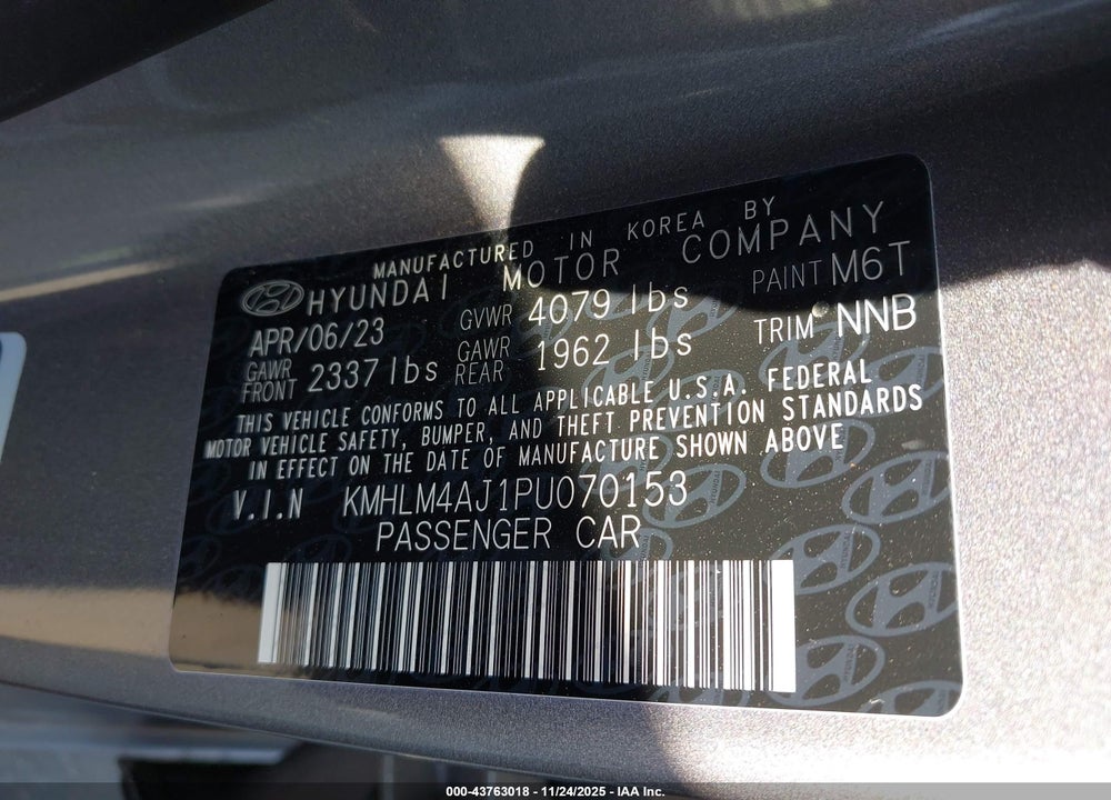 2023 HYUNDAI ELANTRA HYBRID BLUE VIN: KMHLM4AJ1PU070153