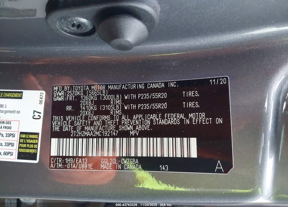 2021 LEXUS RX 350 VIN: 2T2HZMAA2MC192147