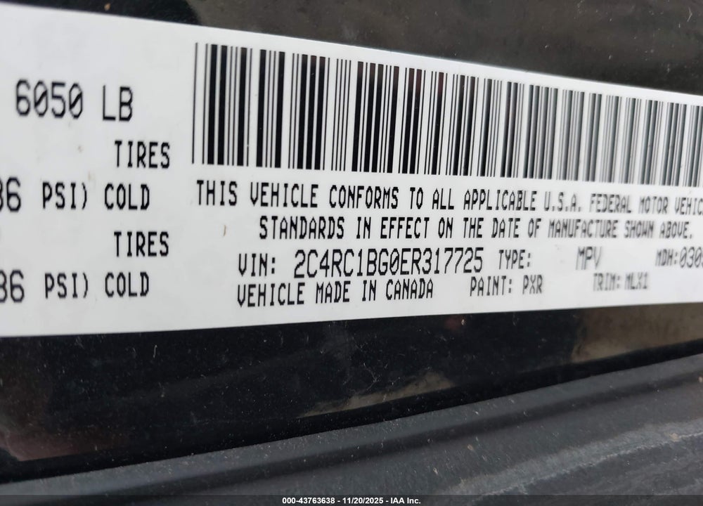 2014 CHRYSLER TOWN & COUNTRY TOURING VIN: 2C4RC1BG0ER317725
