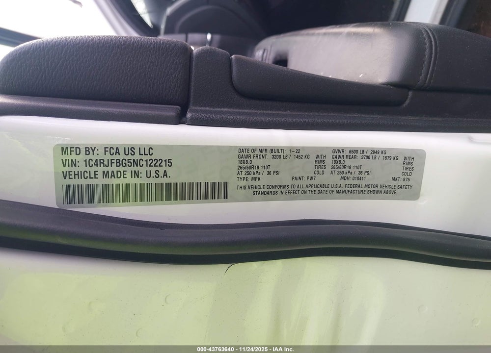 2022 JEEP GRAND CHEROKEE WK LIMITED VIN: 1C4RJFBG5NC122215