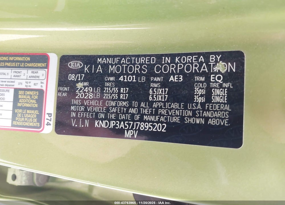 2018 KIA SOUL VIN: KNDJP3A57J7895202