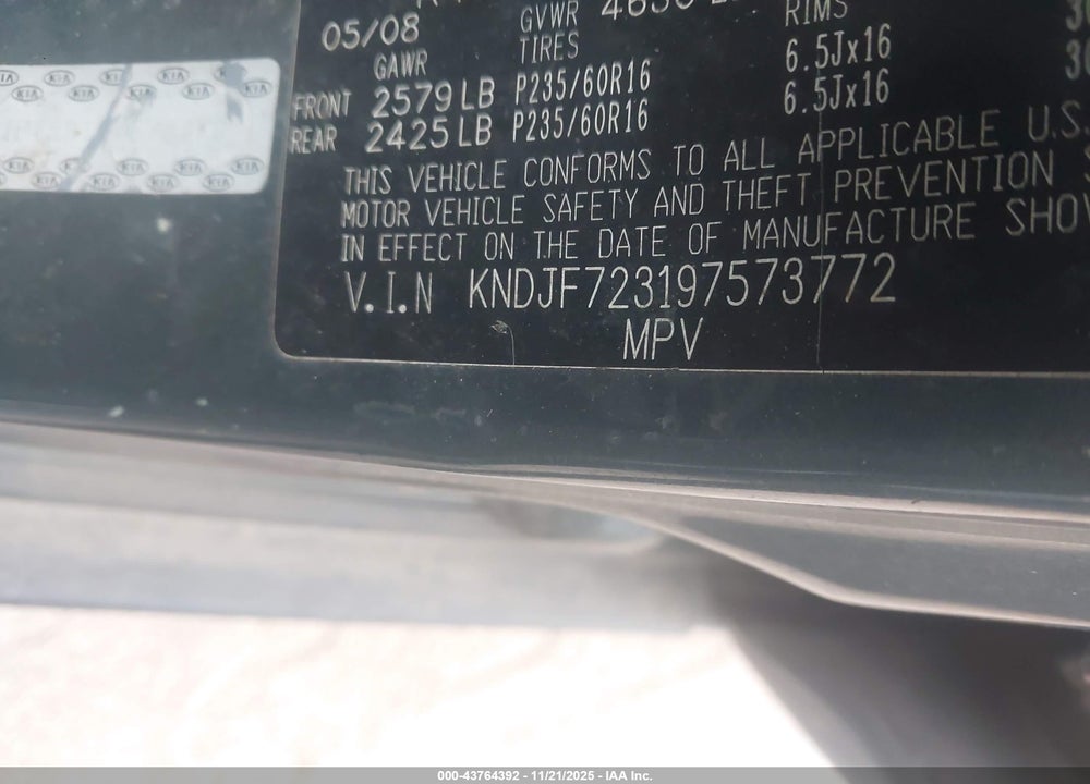 2009 KIA SPORTAGE EX V6 VIN: KNDJF723197573772